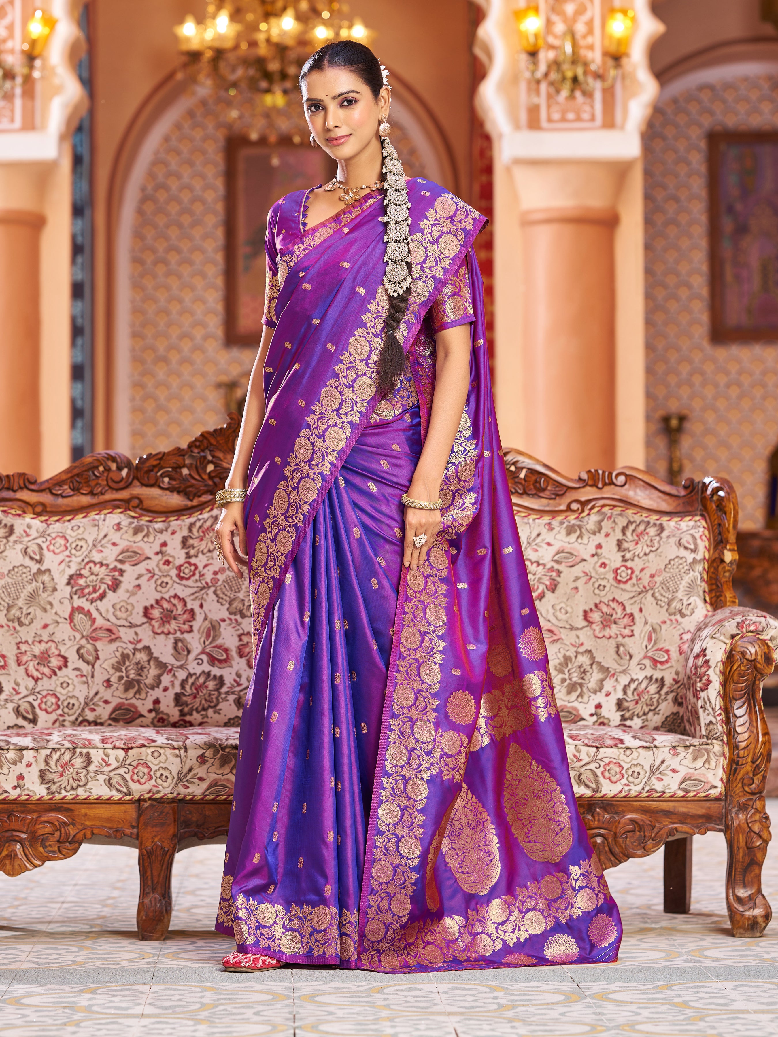 Soft Silk Saree in Violet - Perfect for Partywear / Bollywood