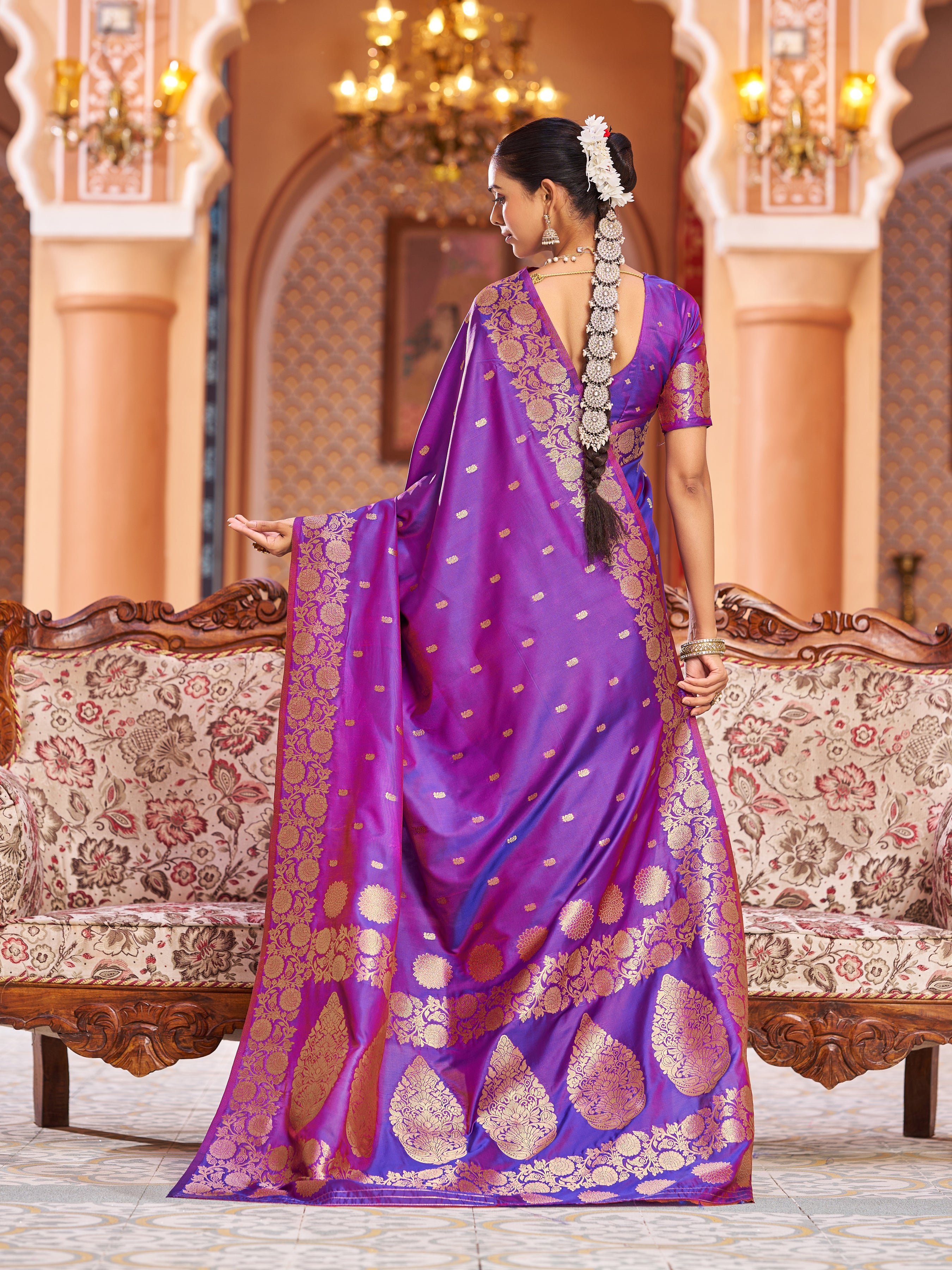Soft Silk Saree in Violet - Perfect for Partywear / Bollywood