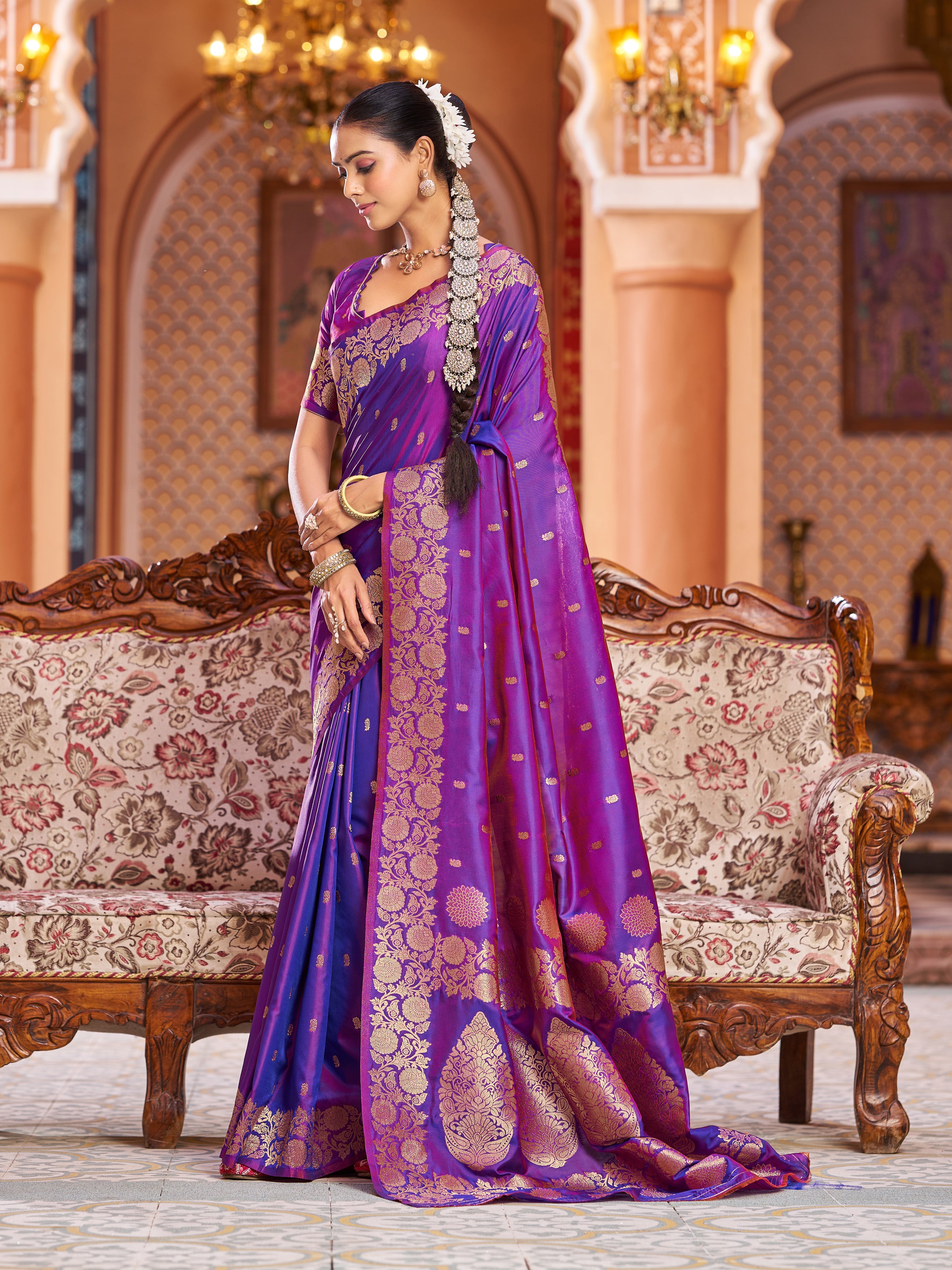 Soft Silk Saree in Violet - Perfect for Partywear / Bollywood