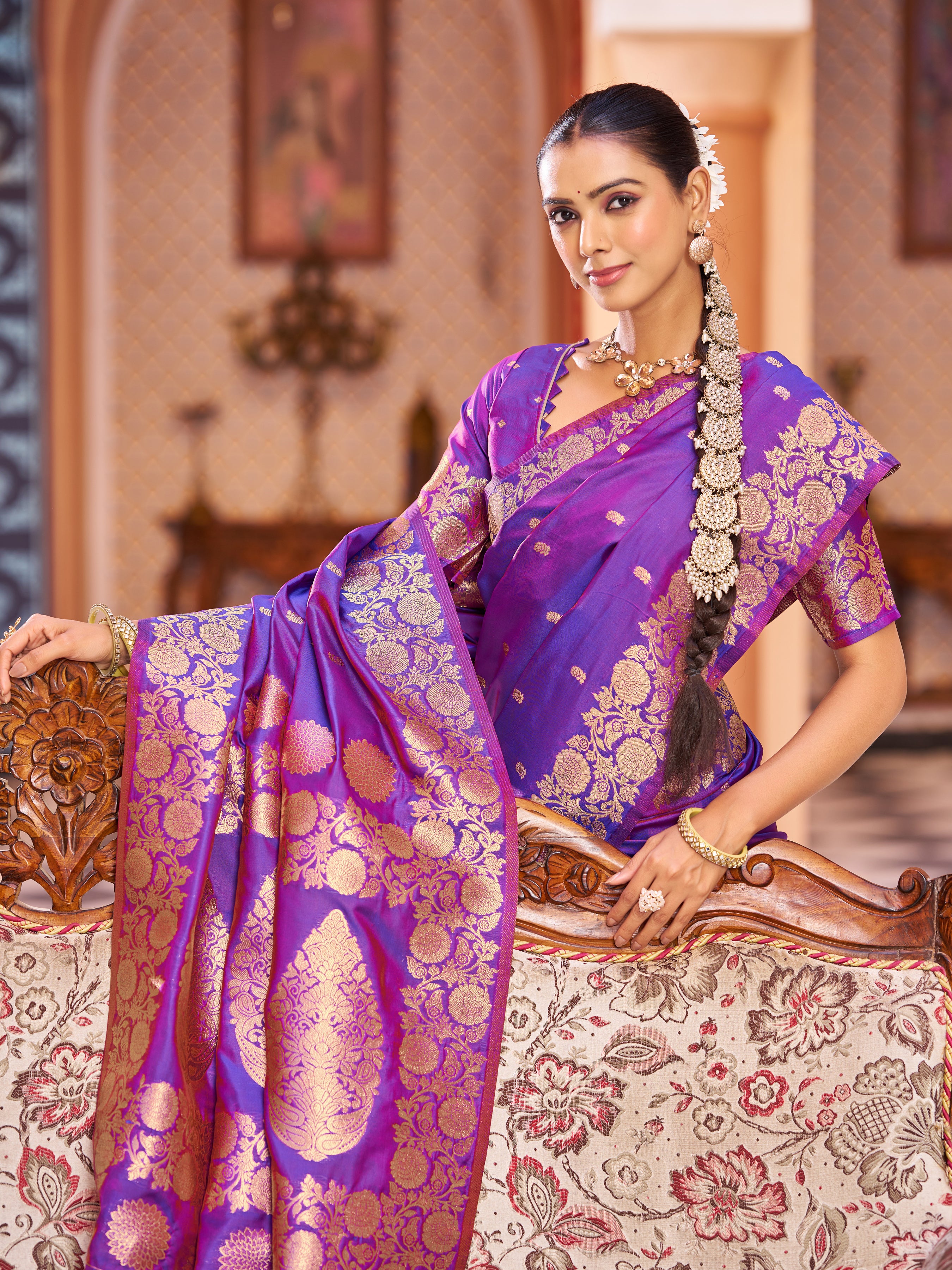 Soft Silk Saree in Violet - Perfect for Partywear / Bollywood