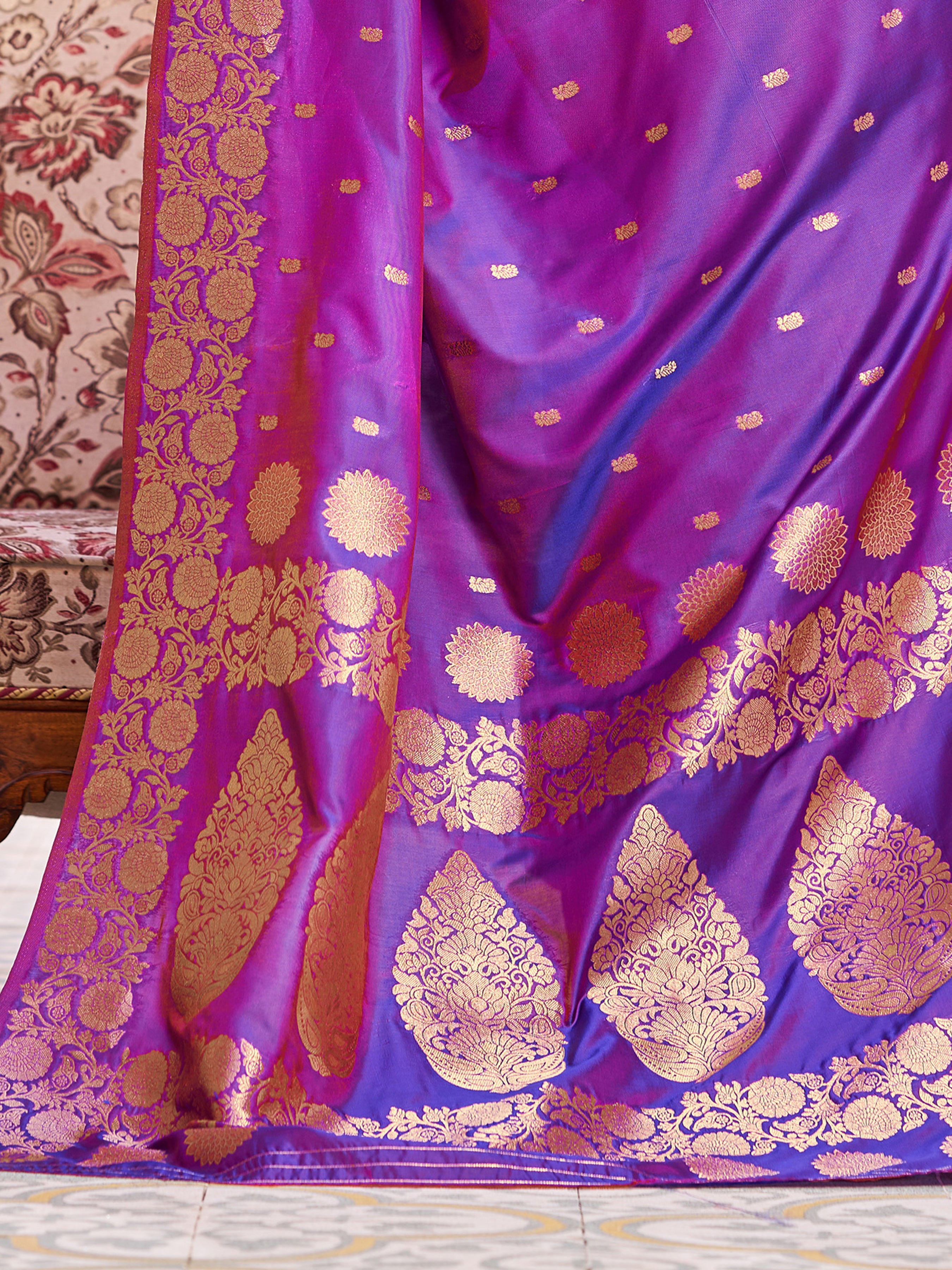 Soft Silk Saree in Violet - Perfect for Partywear / Bollywood