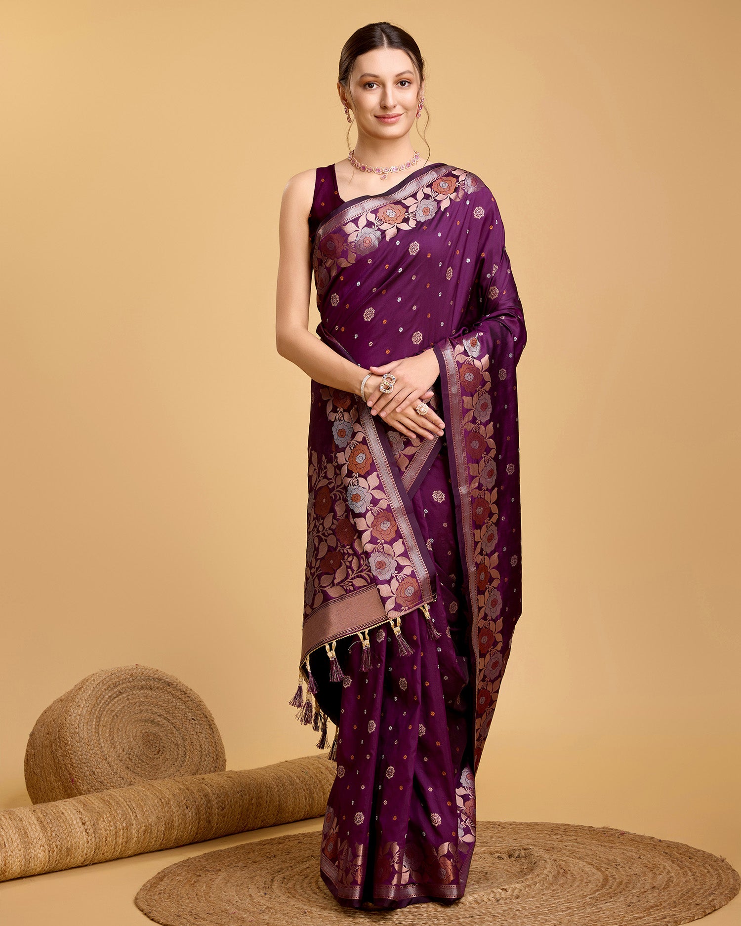 Fabrice Pure Jacquard Fabrics With Sona Chandi Pure Zari Work With A Bouquet Of Vibrant Pure Weave. Sheer Soft Saree Fabric Is Woven , Making It A Perfect Pick For Designing A Wedding And Festive Collection Saree - Perfect for Partywear / Bollywood