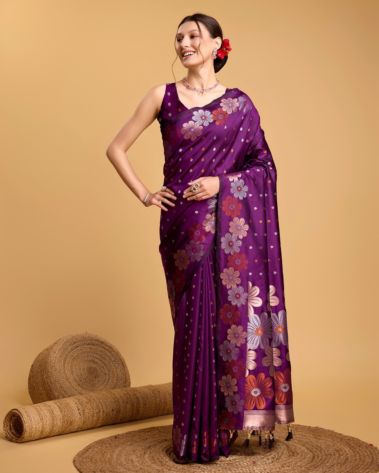 Fabrice Pure Jacquard Fabrics With Sona Chandi Pure Zari Work With A Bouquet Of Vibrant Pure Weave. Sheer Soft Saree Fabric Is Woven , Making It A Perfect Pick For Designing A Wedding And Festive Collection Saree - Perfect for Partywear / Bollywood