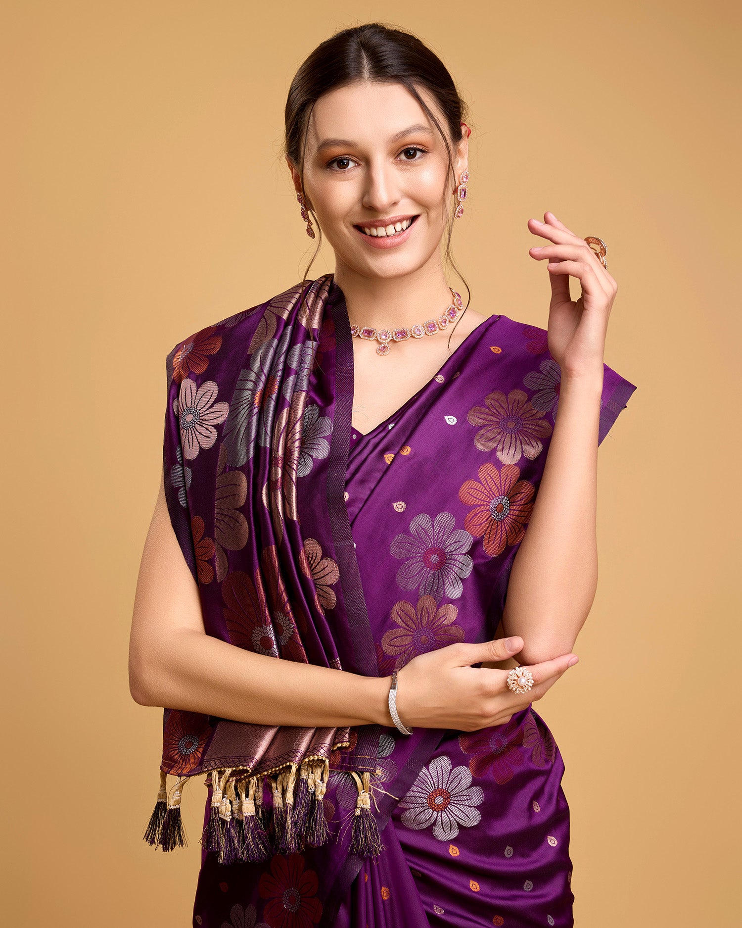Fabrice Pure Jacquard Fabrics With Sona Chandi Pure Zari Work With A Bouquet Of Vibrant Pure Weave. Sheer Soft Saree Fabric Is Woven , Making It A Perfect Pick For Designing A Wedding And Festive Collection Saree - Perfect for Partywear / Bollywood