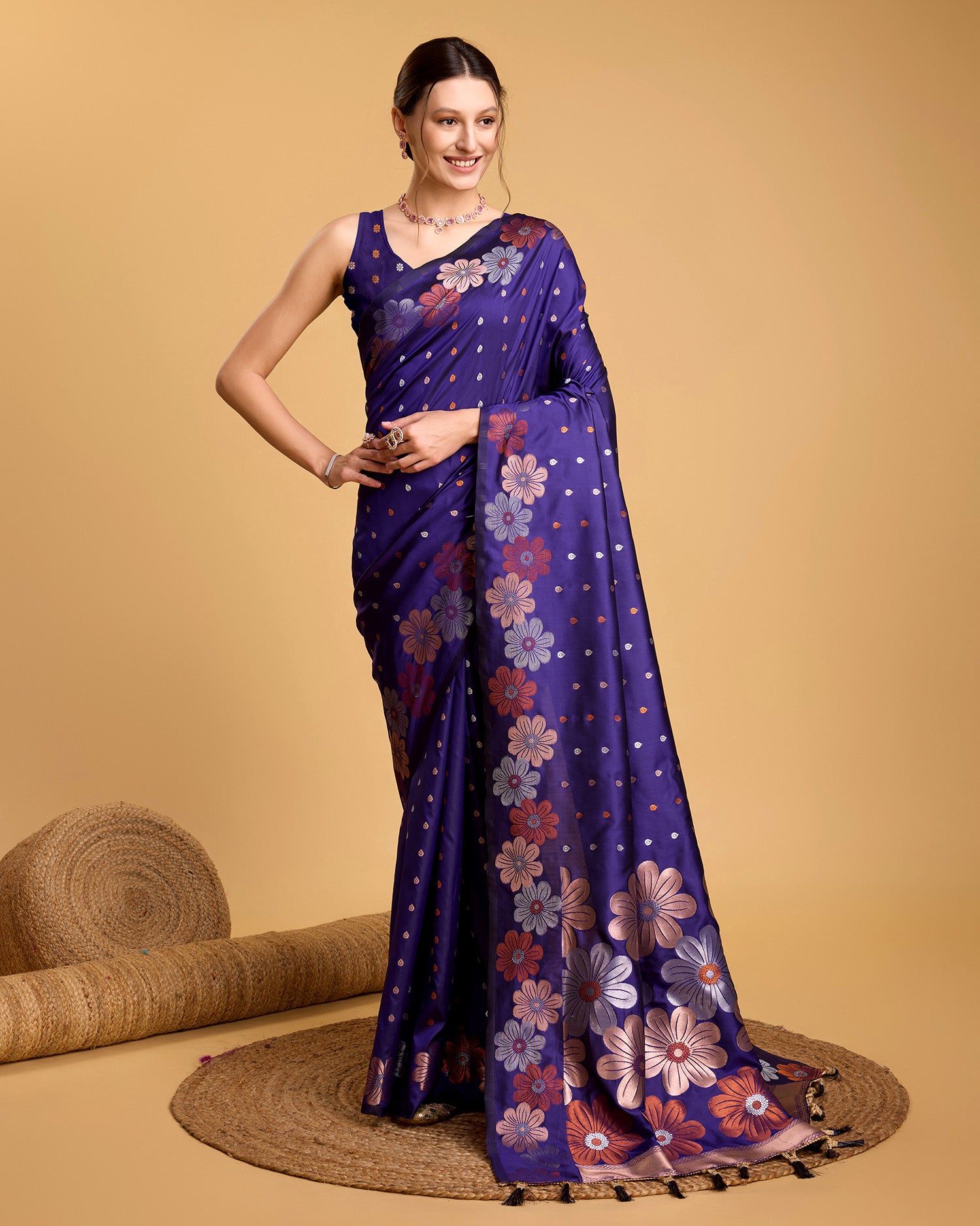 Fabrice Pure Jacquard Fabrics With Sona Chandi Pure Zari Work With A Bouquet Of Vibrant Pure Weave. Sheer Soft Saree Fabric Is Woven , Making It A Perfect Pick For Designing A Wedding And Festive Collection Saree - Perfect for Partywear / Bollywood