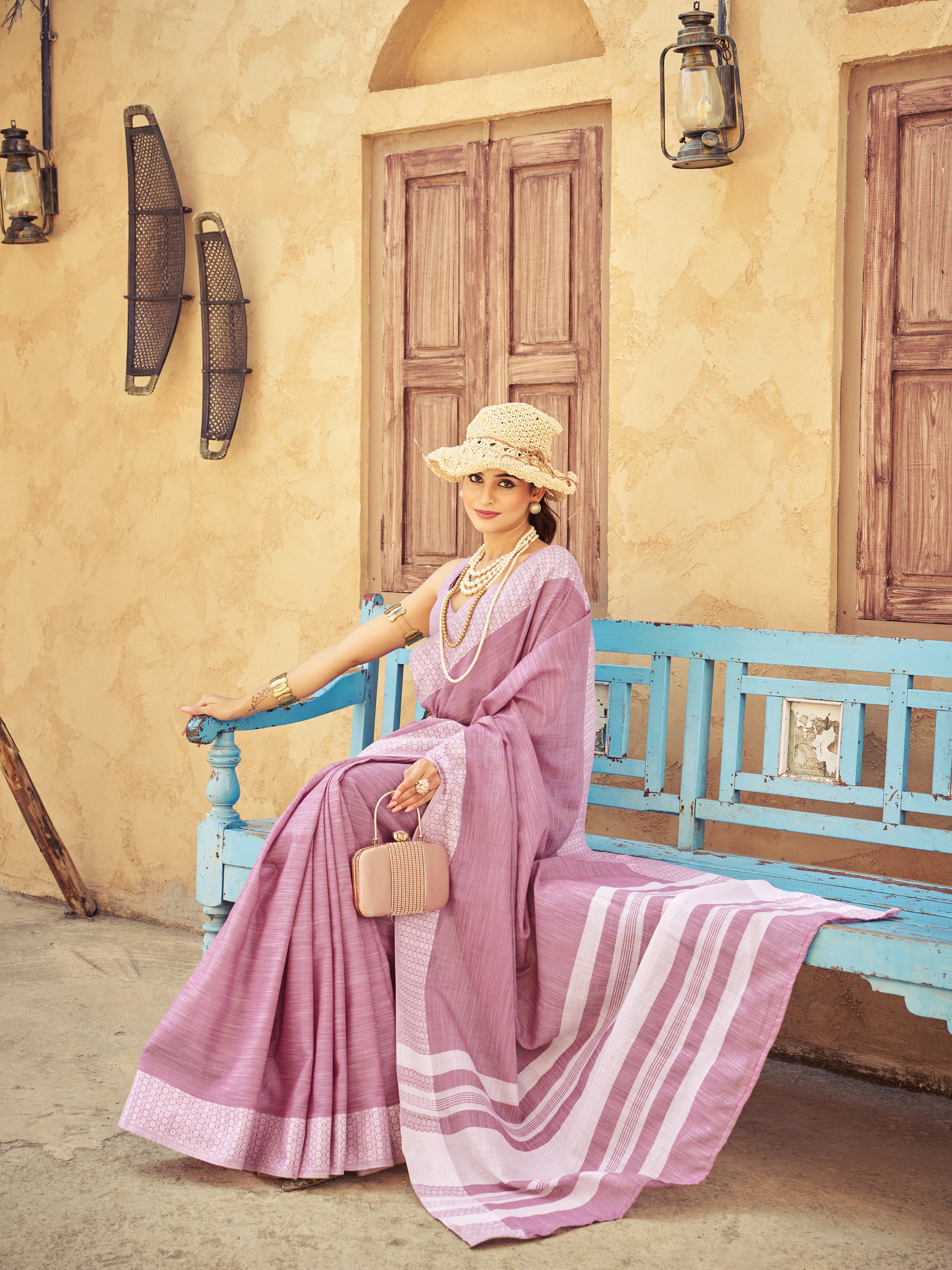 Linen Saree in Lavender - Perfect for Partywear / Bollywood
