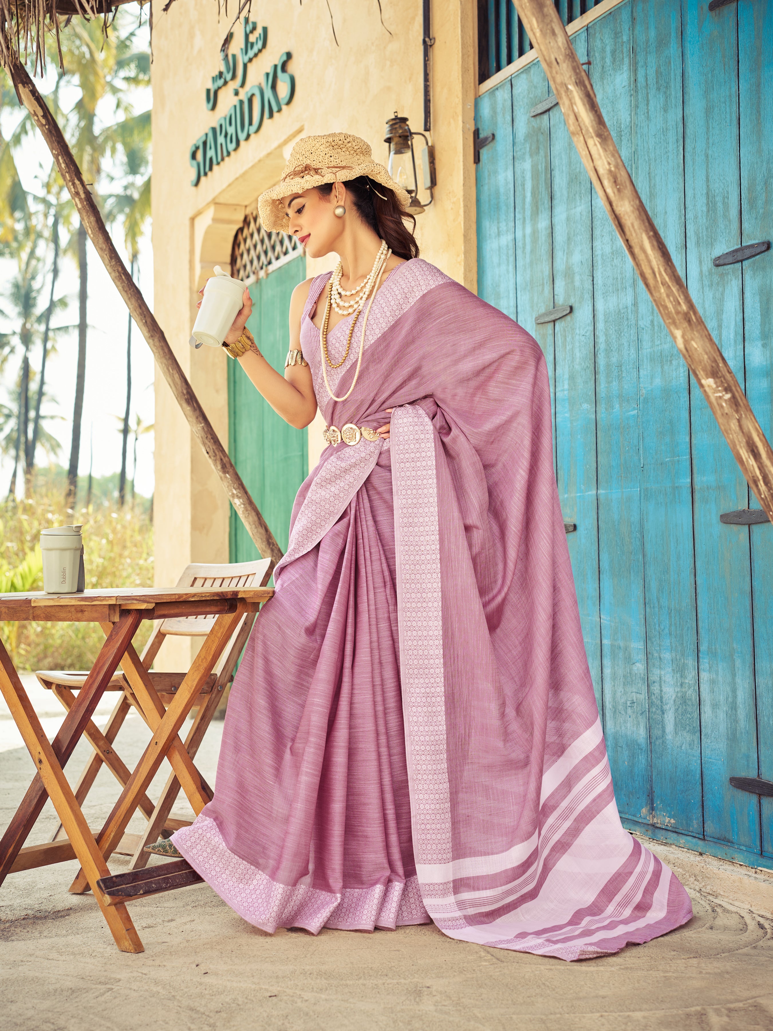 Linen Saree in Lavender - Perfect for Partywear / Bollywood