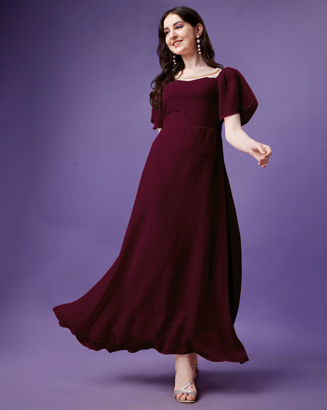 Designer Solid Georgette dress for women