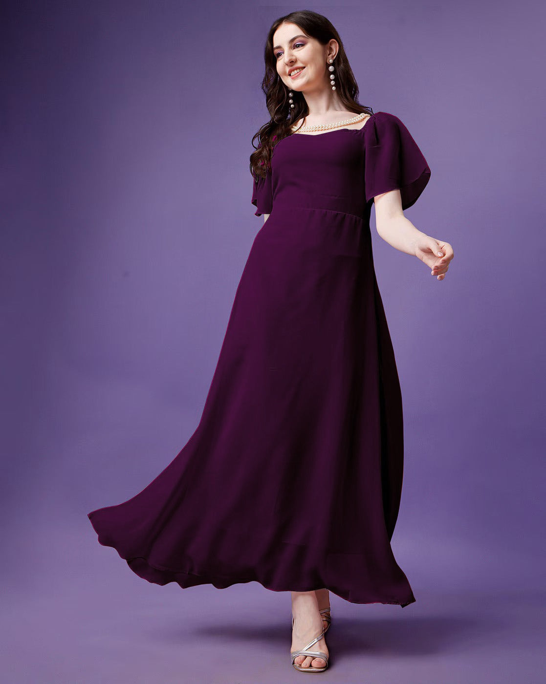 Designer Solid Georgette dress for women